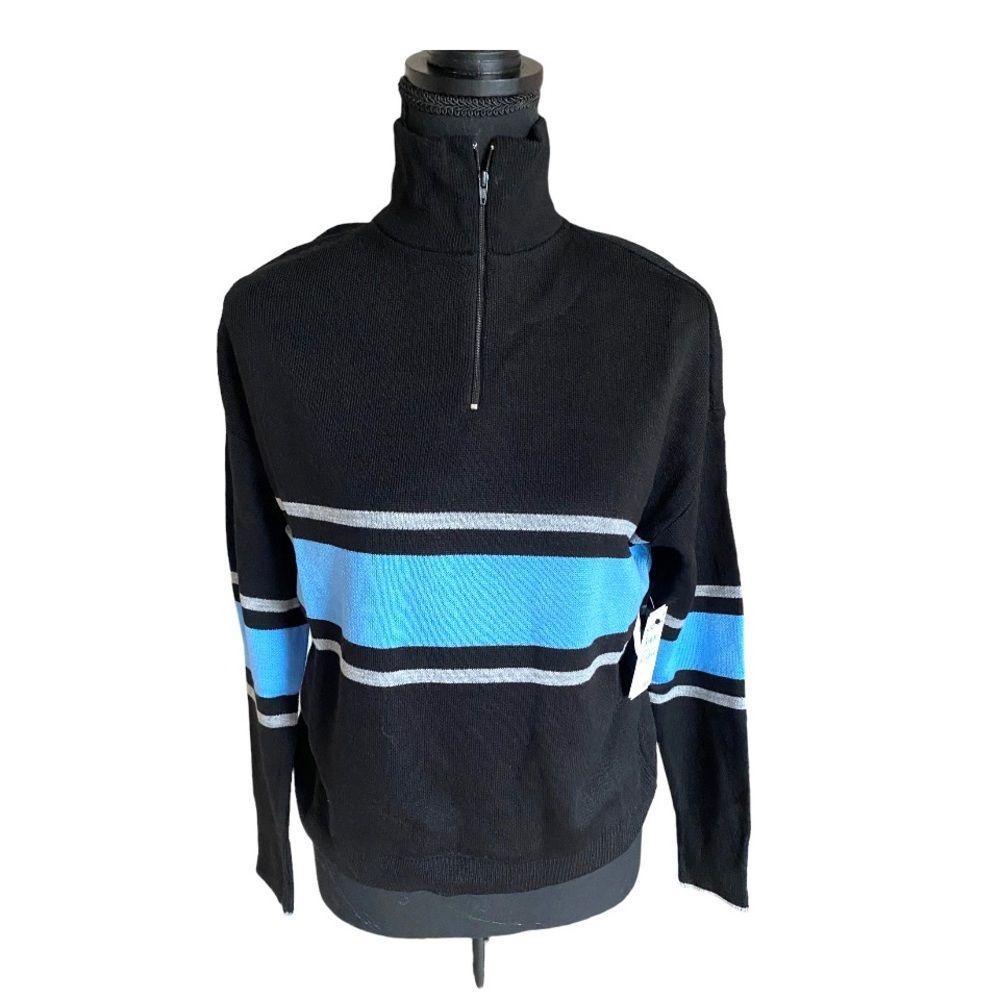 BP Zip Mock Neck Relaxed Uneven Stripe Sweater